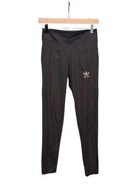 Adidas black leggings medium logo Athleisure crossover v front workout gym yoga